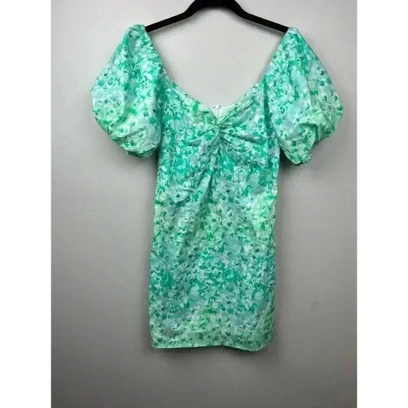 Needii Green Puff Sleeve Mini Dress - size Small - Picture 3 of 4